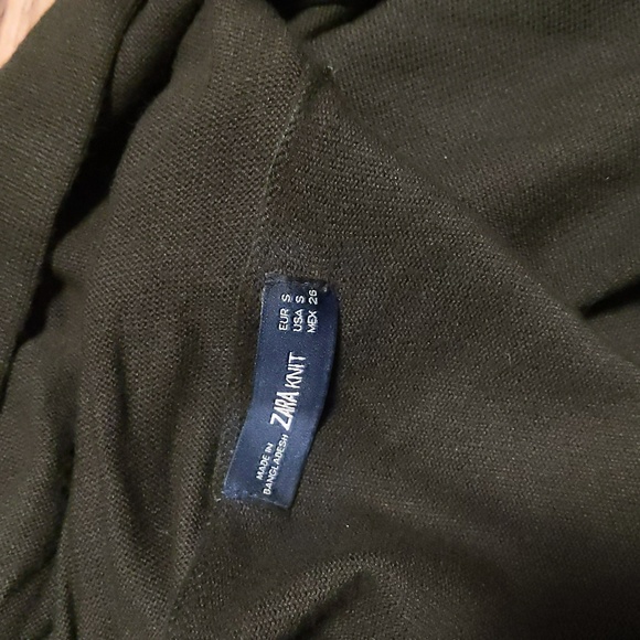 Zara Olive Waterfall Sweater with Black Faux Leather Sleeves - Picture 7 of 7